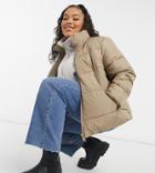 New Look Curve Hooded Puffer Coat In Camel-white