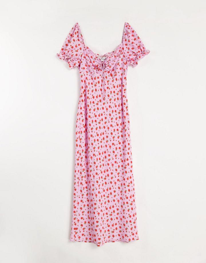 Topshop Recycled Blend Sustainable Woven Floral Bardot Midi Dress In Pink