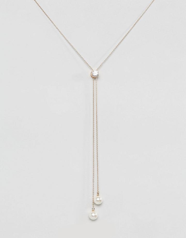 Aldo Fine Lariat Necklace With Pearl Detail - Gold