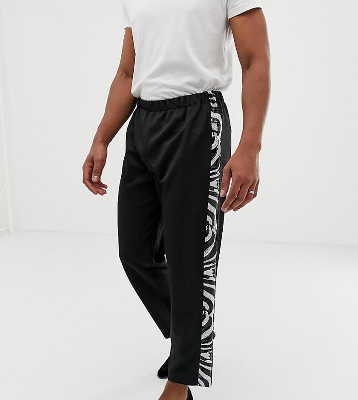 Reclaimed Vintage Inspired Straight Leg Pants With Zebra Side Stripe-black