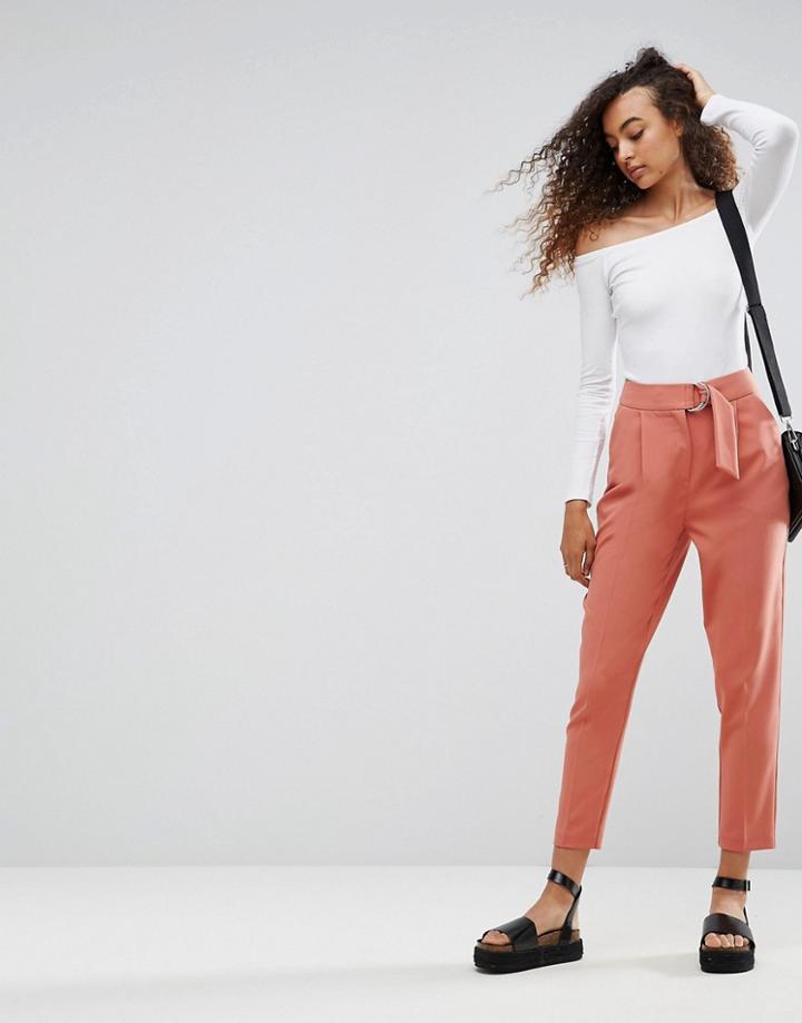 Asos Tailored Peg Pants With D-ring Detail - Brown
