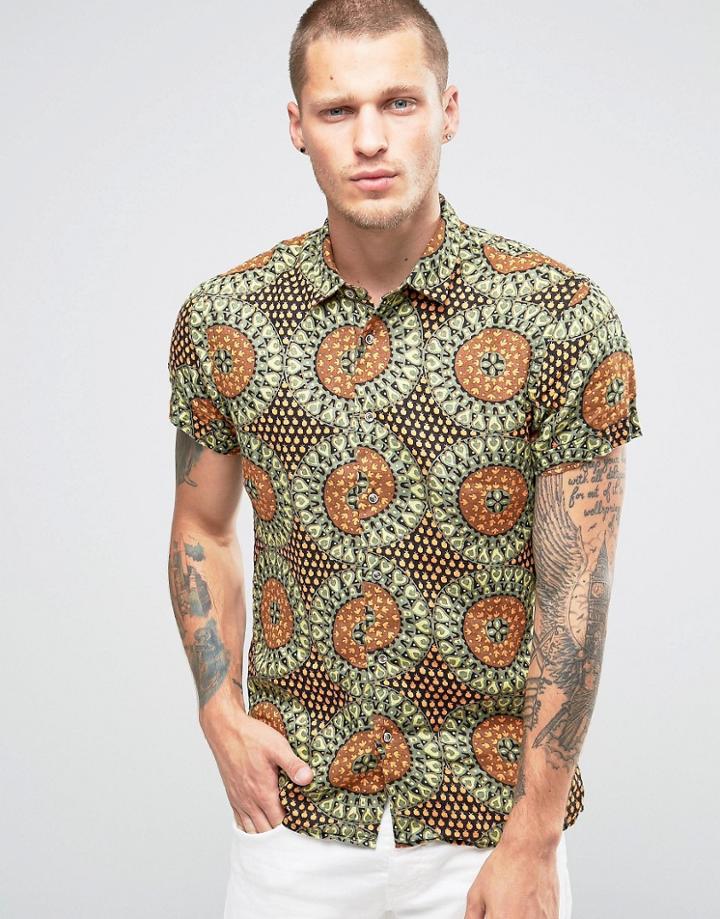 Scotch And Soda Short Sleeve Printed Linen Shirt - Green