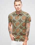 Scotch And Soda Short Sleeve Printed Linen Shirt - Green