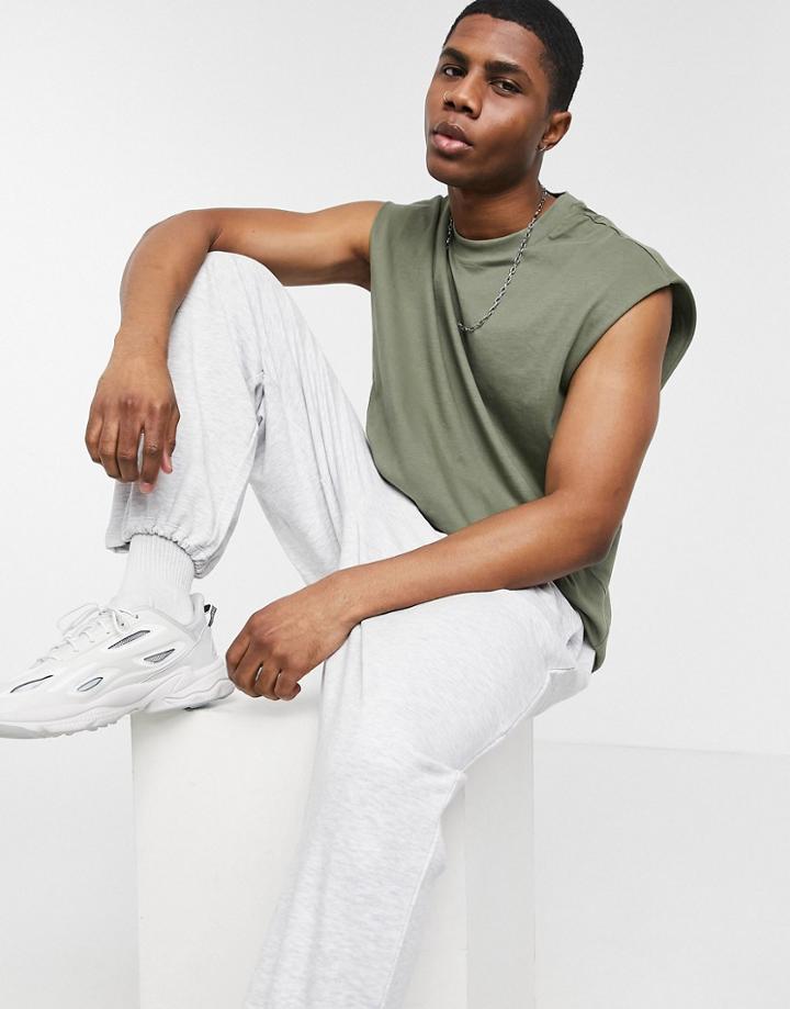 Asos Design Organic Oversized Tank In Washed Khaki-green