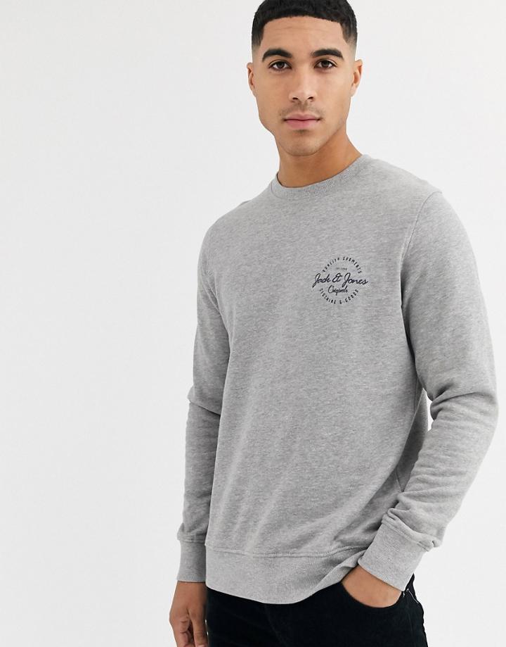 Jack & Jones Originals Crew Sweat With Chest Branding-gray