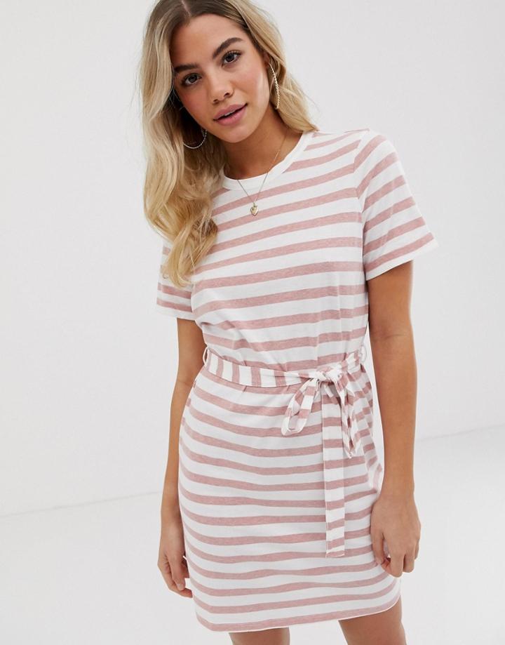 Asos Design Mini T-shirt Dress In Bold Stripe With Belt-multi