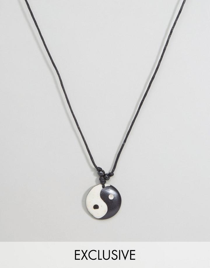 Reclaimed Vintage Inspired Necklace With Yin Yang Pendant - Black