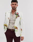 Asos Design Wedding Skinny Blazer With White Based Floral