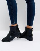 Pull & Bear Zip Detail Ankle Boot - Black