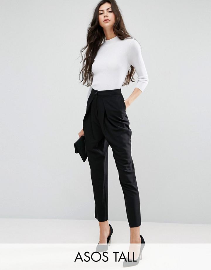 Asos Tall Tailored Peg Pants With Wrap Leg - Black
