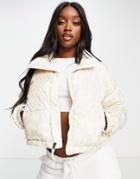 The North Face Nuptse Cropped Leopard Print Jacket In White-grey