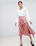 Asos Design Soft Jacquard Midi Skirt With Asymemetric Hem - Pink