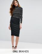 New Look Tall Coated Midi Pencil Skirt - Black