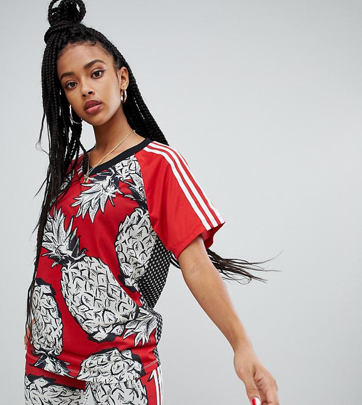 Adidas Originals X Farm Three Stripe T-shirt In Pineapple Print - Multi