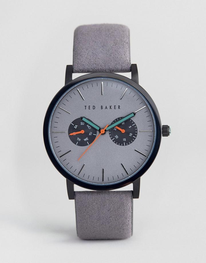Ted Baker Brit Chronograph Leather Watch In Gray - Gray