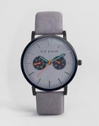 Ted Baker Brit Chronograph Leather Watch In Gray - Gray