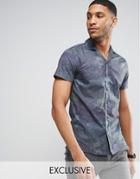 Noak Slim Shirt With Revere Collar In Hawiain Print - Navy