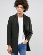 Selected Homme Wool Overcoat With Fleck Detail - Green