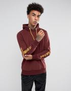Criminal Damage Hoodie In Burgundy With Sleeve Print - Red