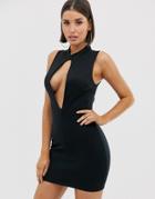 Asos Design Slash Front Mini Dress-black