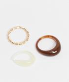 Asos Design Pack Of 3 Rings In Tort Plastic And Twist In Gold Tone-multi