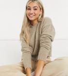 Collusion Boxy Sweater In Fluffy Yarn In Beige-black