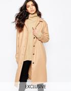 Reclaimed Vintage Button Front Coat With Belt Detail - Camel