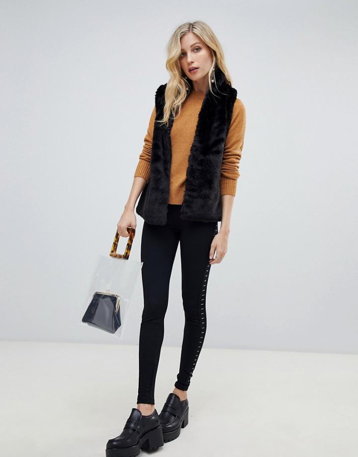Oasis Leggings With Studded Stripe In Black - Black
