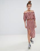 Pull & Bear Stripe Midi Skirt With Matching Top In Multi - Multi
