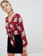Gilli Floral Tie Front Blouse - Red