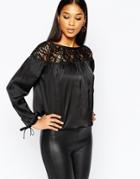 Lipsy Lace Top Blouse With Tie Detail Sleeve - Black