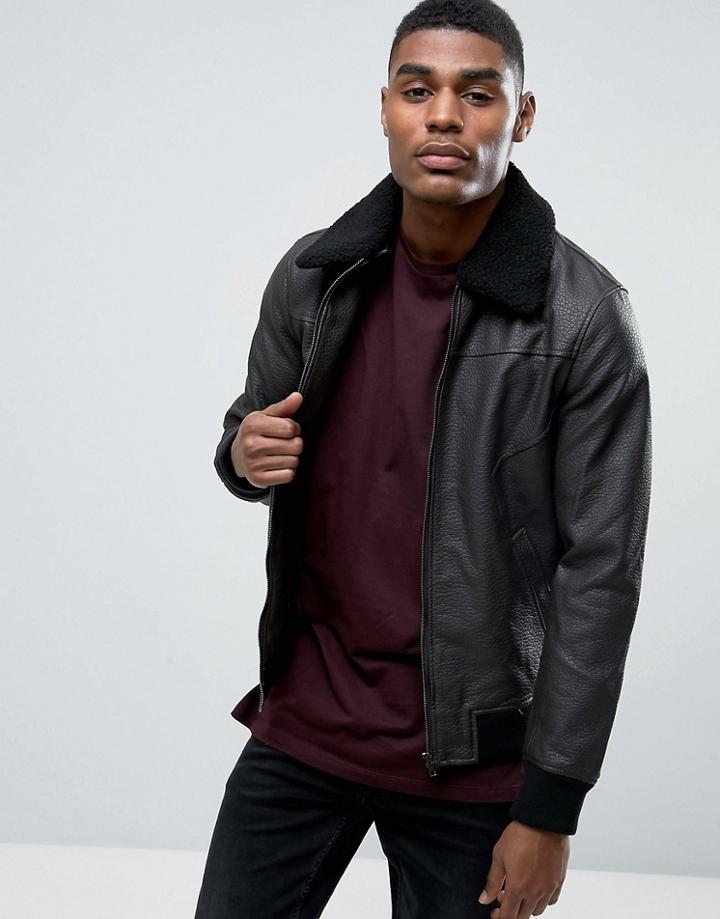 Black Seven Nate Faux Leather Flight Jacket - Brown