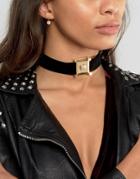 Asos Premium Velvet Lion Choker Necklace - Black