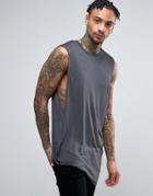 Asos Super Longline Sleeveless T-shirt In Bamboo Fabric With Hitched Hem - Gray