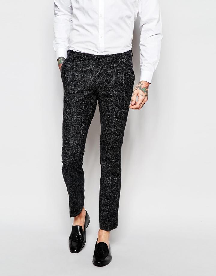 Noak Check Suit Pants With Fleck In Super Skinny Fit - Black
