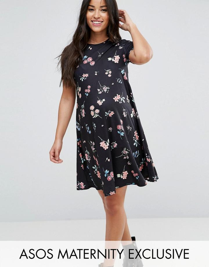 Asos Maternity Swing Dress In Floral Print - Multi