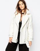 Neon Rose Oversized Borg Jacket With Shearling Collar - White