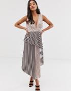 Asos Design Midi Dress In Mixed Spot And Stripe Print - Multi