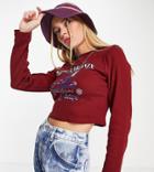 Reclaimed Vintage Inspired Long Sleeve T-shirt With Ski Print In Burgundy