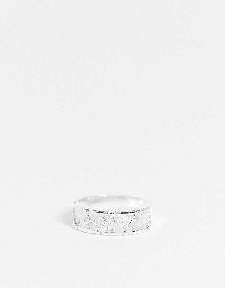 Asos Design Band Ring With Cubic Zironia Triangle Crystals-silver