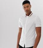 Asos Design Tall Skinny Fit Poplin Shirt With Burgundy Rib Collar-white