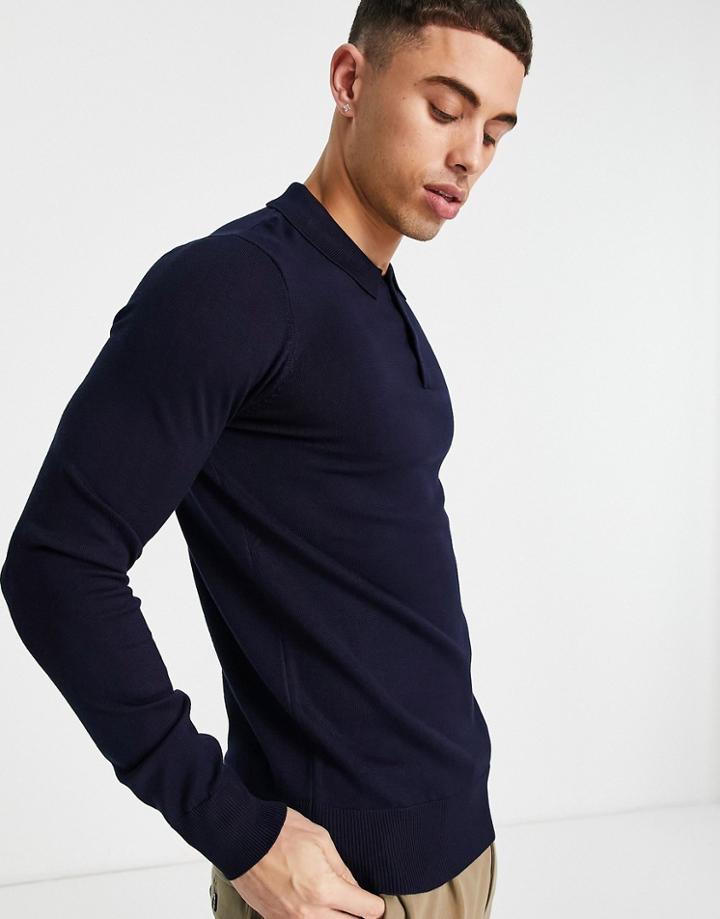 Gianni Feraud Half Button Collared Sweater-navy
