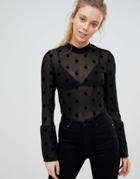 Only Denise Lace Fluted Sleeve Blouse - Black