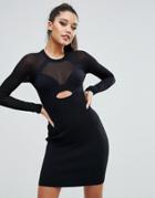 Kendall + Kylie Sheer Yoke L/s Dress - Black