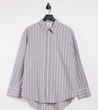 Collusion Unisex Oversized Shirt In Gray Stripe-grey