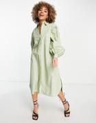 Na-kd Oversized Shirt Dress In Dusty Green