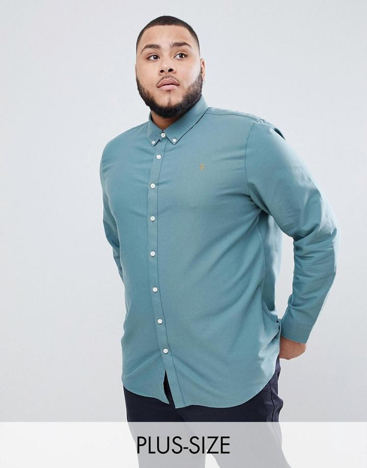 Farah Plus Brewer Slim Fit Oxford Shirt In Green - Green