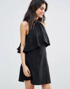 Oh My Love Frill Layer Dress With Bow Neck Detail - Black