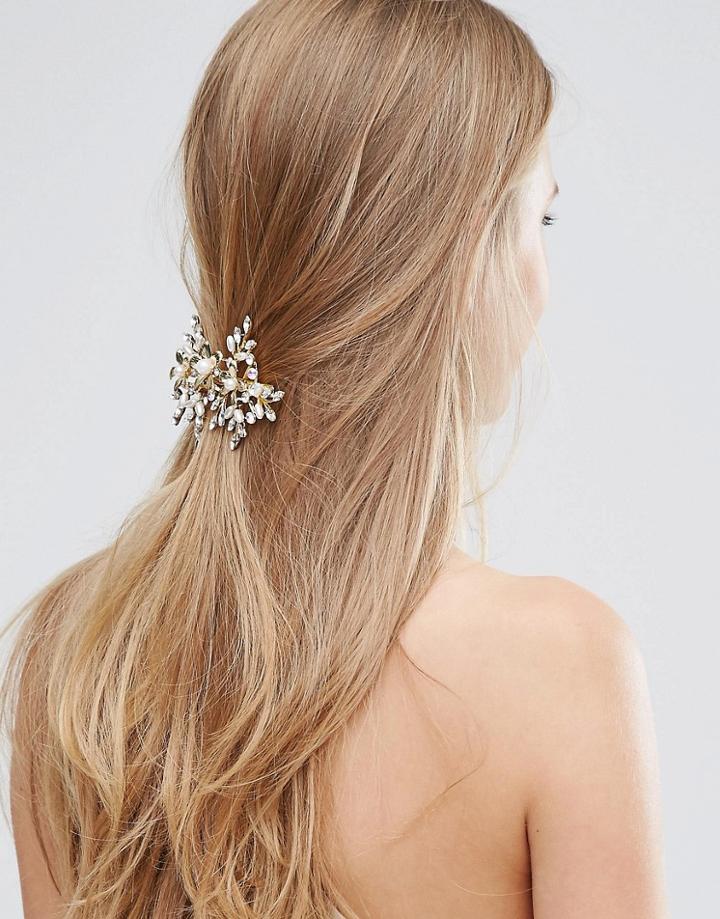 Love Rocks Leaf & Pearl Hair Clip - Gold