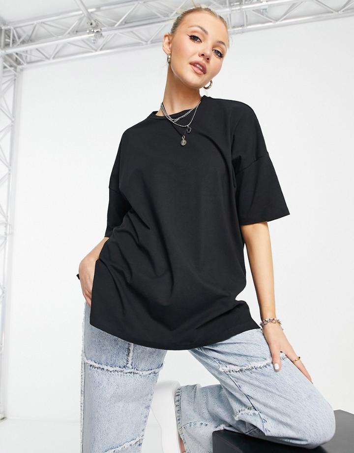 Noisy May Oversized Side Split T-shirt In Black